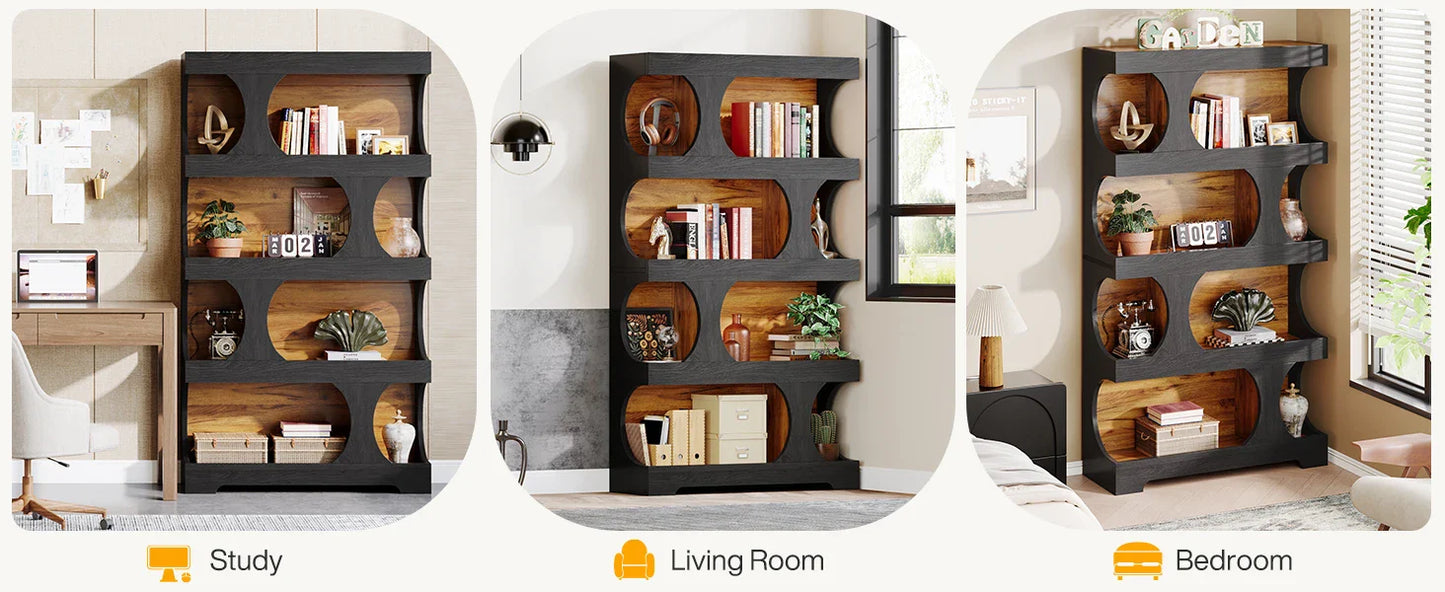 Tribesigns 71" Tall Bookcase, 4-Tier S-Shaped Bookshelf, Wood Modern Freestanding Display Shelves