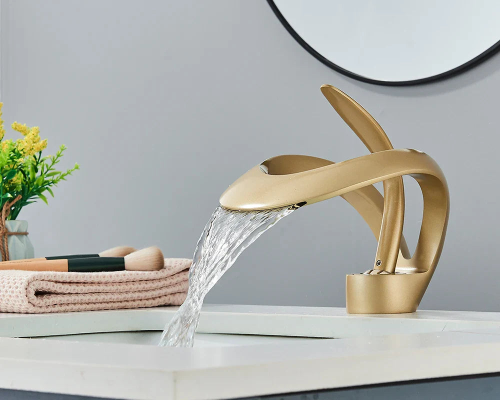 Rozin Luxury Black Basin Faucet Grey Bathroom Waterfall Mixer Tap Brass Deck Mount Modern Style