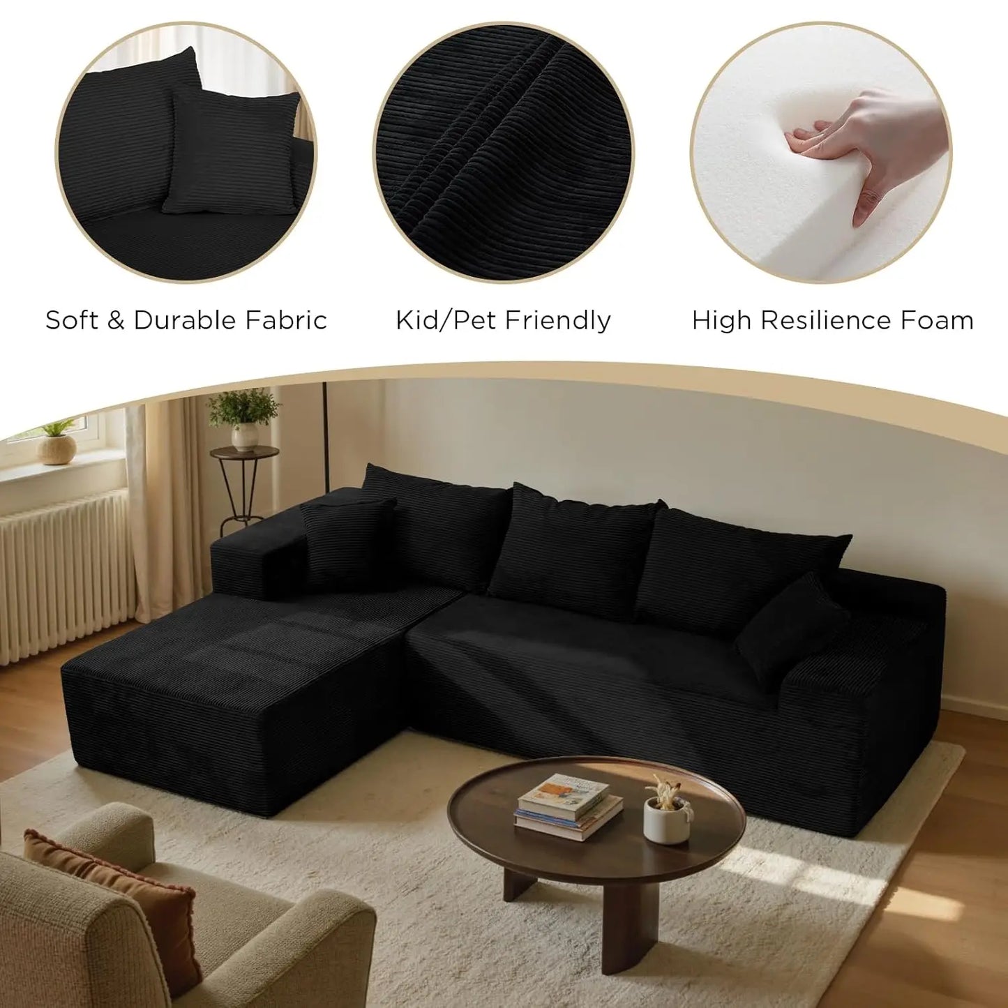 L-Shape Sectional Sofa with Chaise Deep Seat Living Room No Assembly