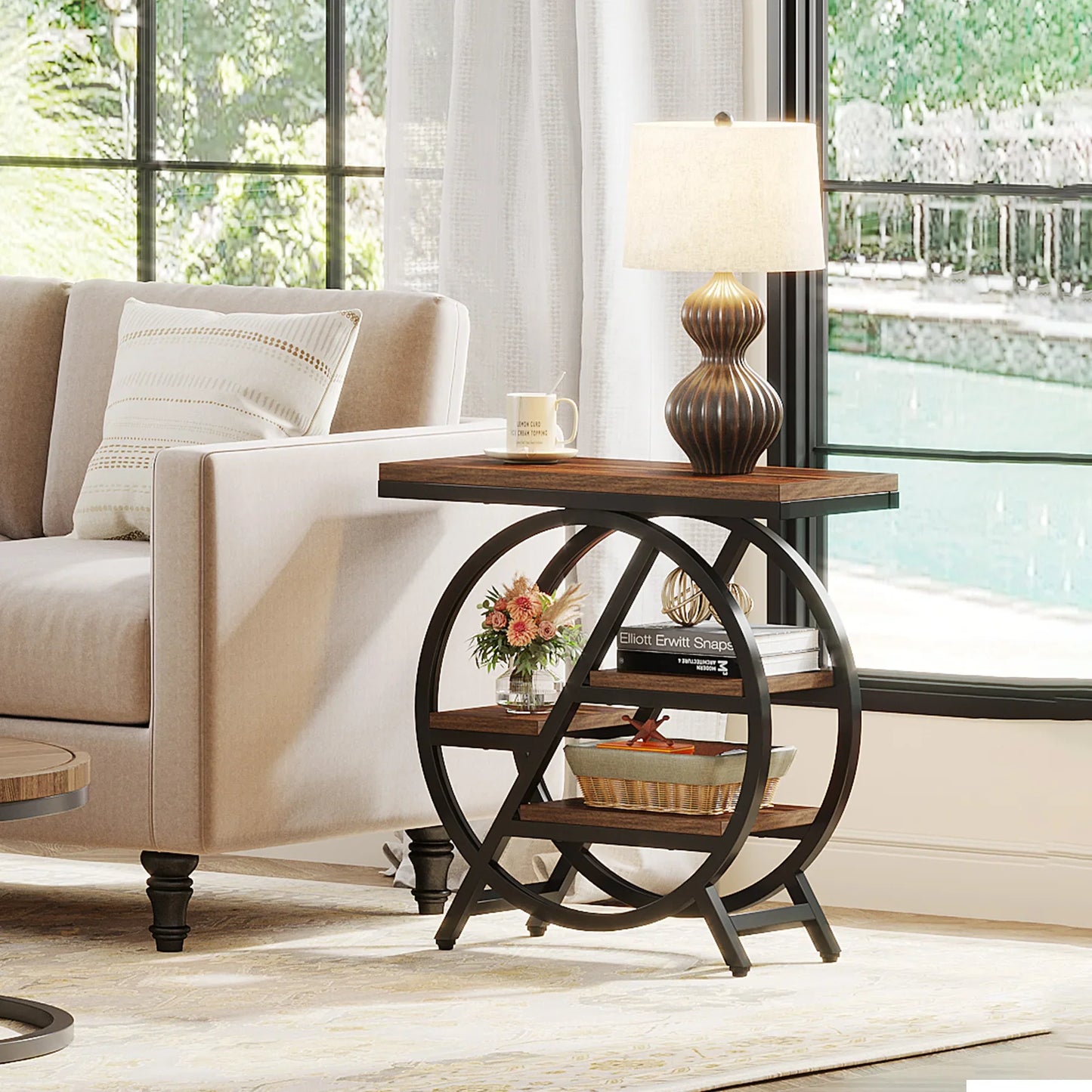 Tribesigns End Table, Narrow End Table with 3 Storage Shelves,
