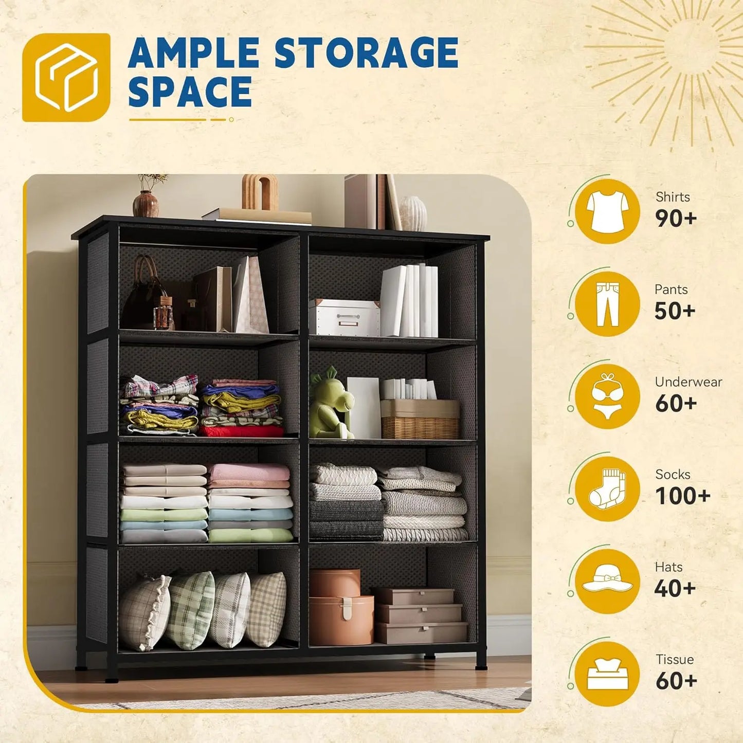 8-Drawer Fabric Dresser for Bedroom, Living Room, or Closet Storage
