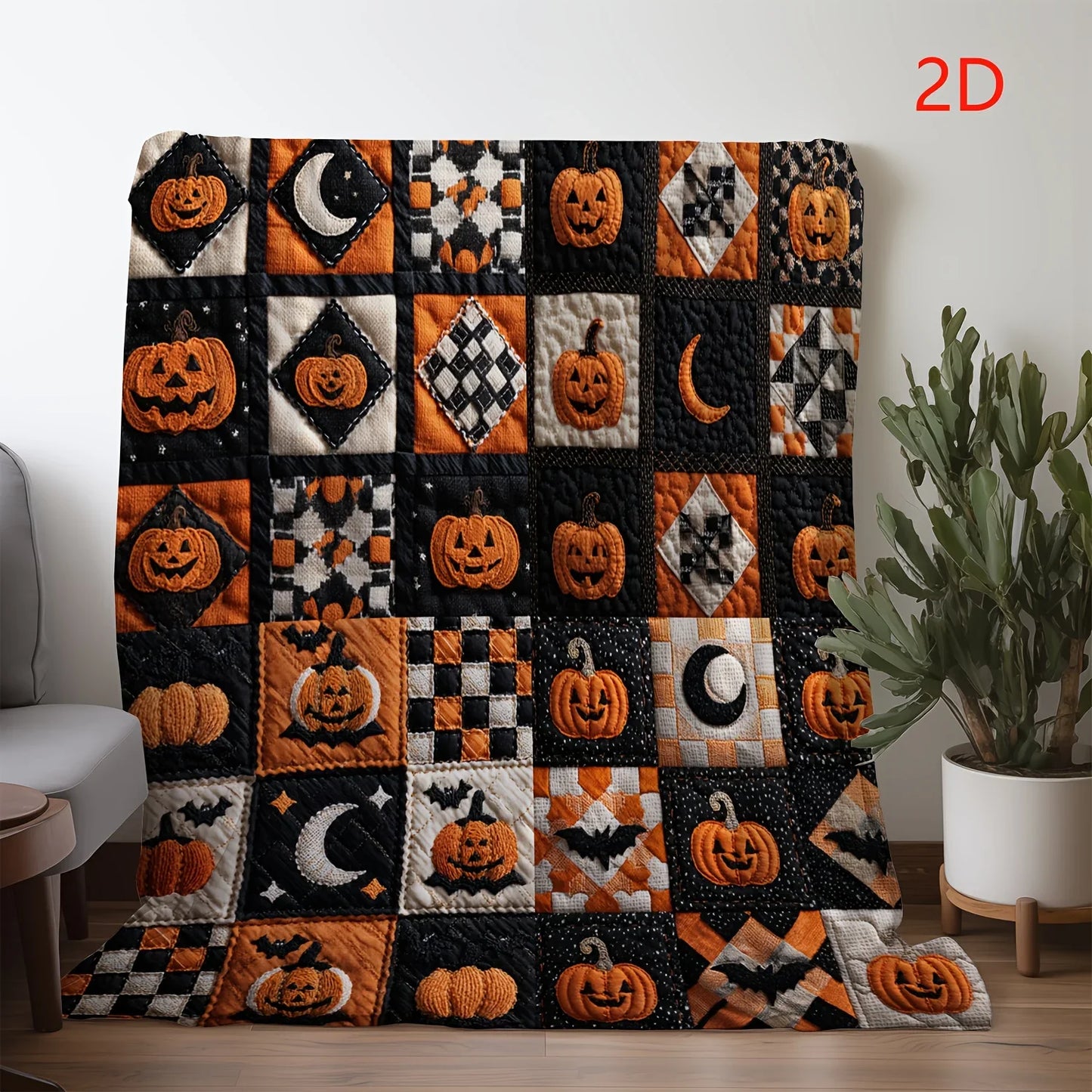 1pc Halloween Plaid Pumpkin Moon Print Flannel Blanket - Warm, Soft & Cozy Throw for Sofa, Bed, Car, Office, Camping & Travel