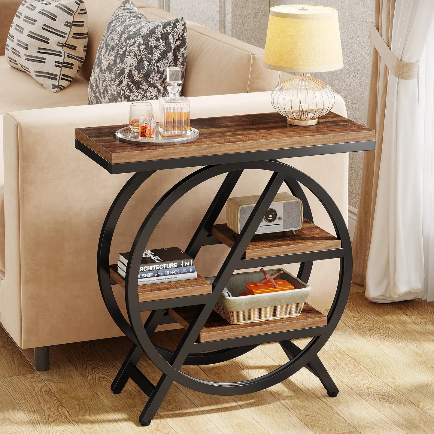 Tribesigns End Table, Narrow End Table with 3 Storage Shelves,