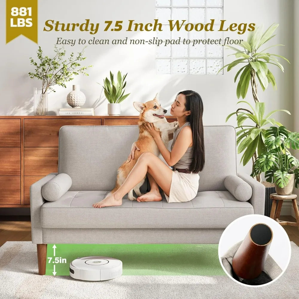 48 Inch Vesgantti Loveseat Sofa - Solid Wood Legs  Throw Pillow