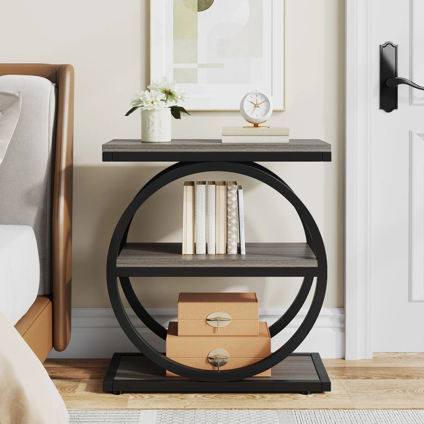 Tribesigns End Table, Narrow End Table with 3 Storage Shelves,