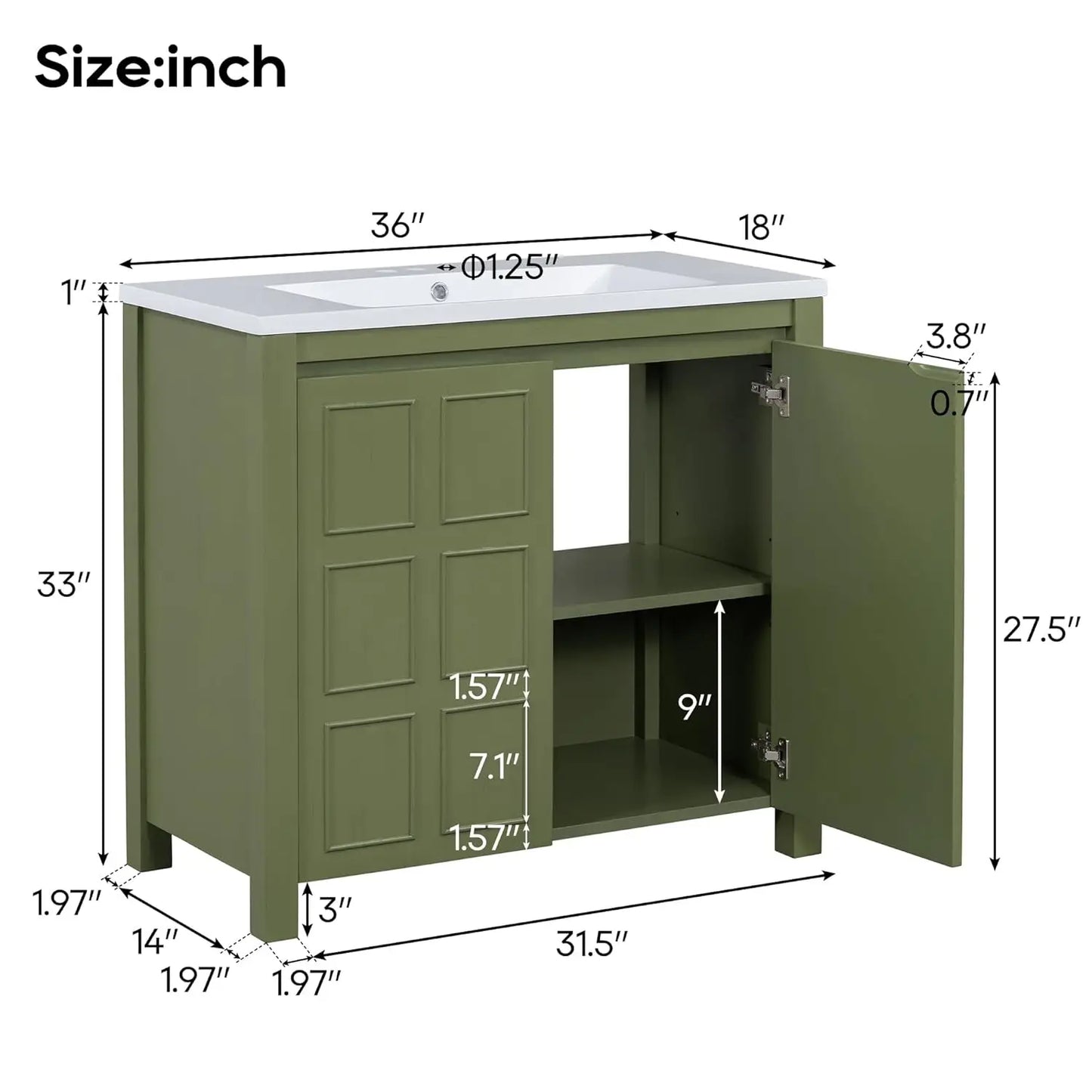36in Free Standing Bathroom Vanity with Sink Wooden Cabinet Ceramic Basin