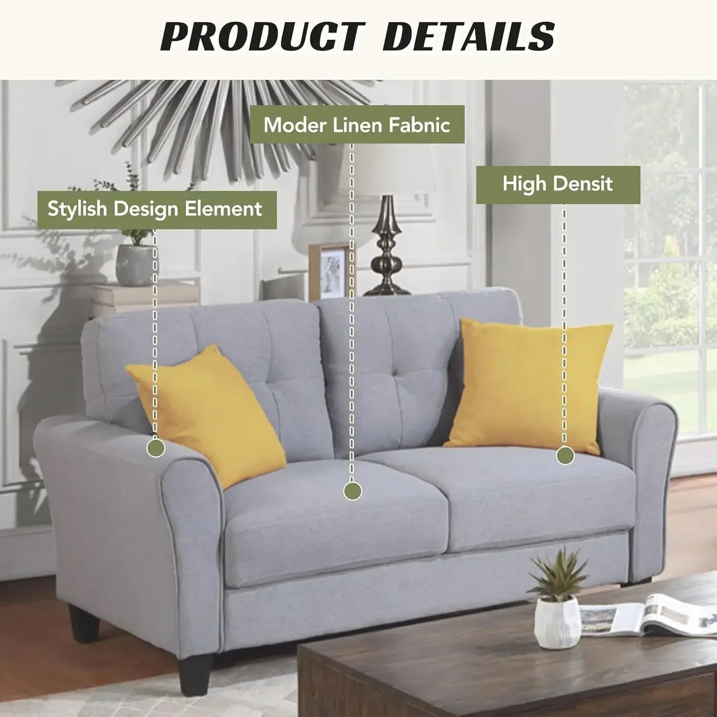 3-Piece Living Room Sectional Sofa Set, Upholstered Armchair Loveseat Sofa and Three Seat Sofa