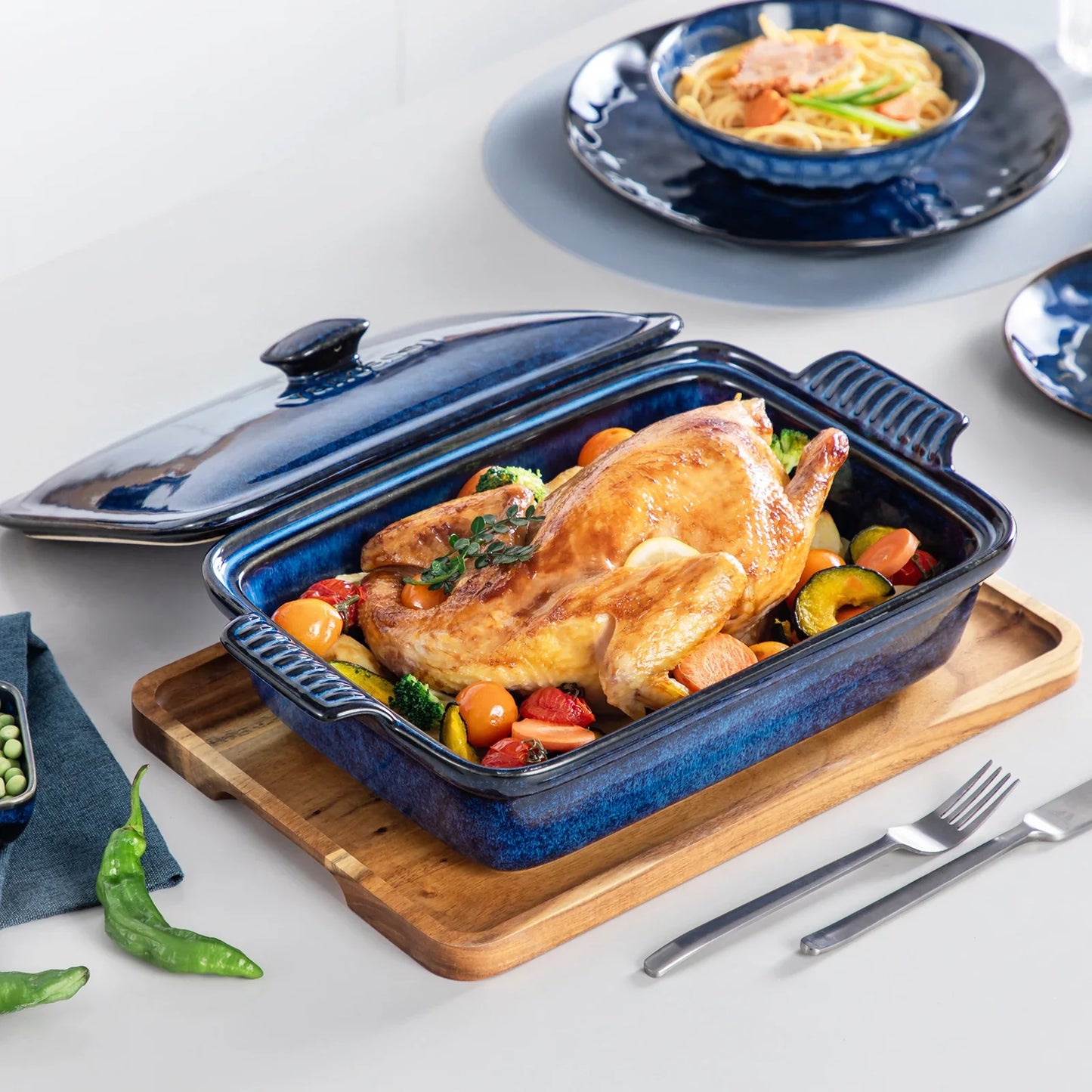vancasso Starry 3.8/1.9 Quart Blue Casserole Baking Dish with lid