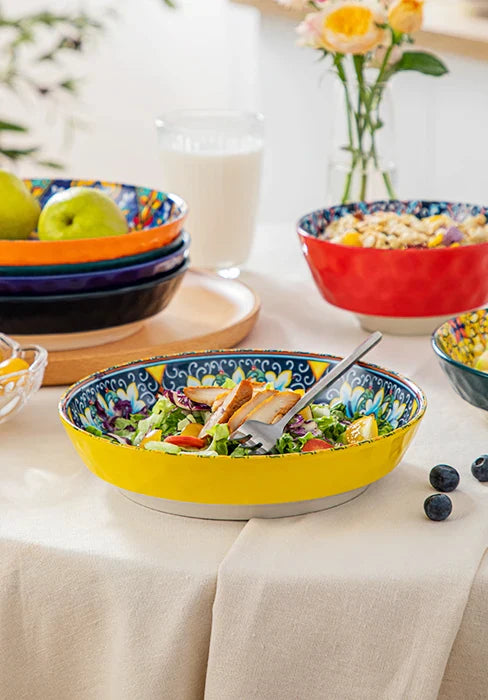 Bohemian Ceramic Bowl Set of 6 (28 Oz) - Colorful Soup, Cereal, Pasta, Salad, Fruit Bowls
