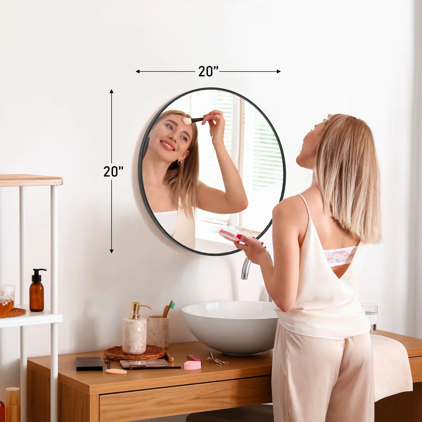 JHK 30 Inch Large Gold Round Vanity Framed Mirror for Wall
