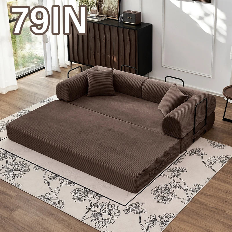 79" Convertible Sofa Bed with Fixed-Shape Frame & Removable Armrests, Modular Corduroy
