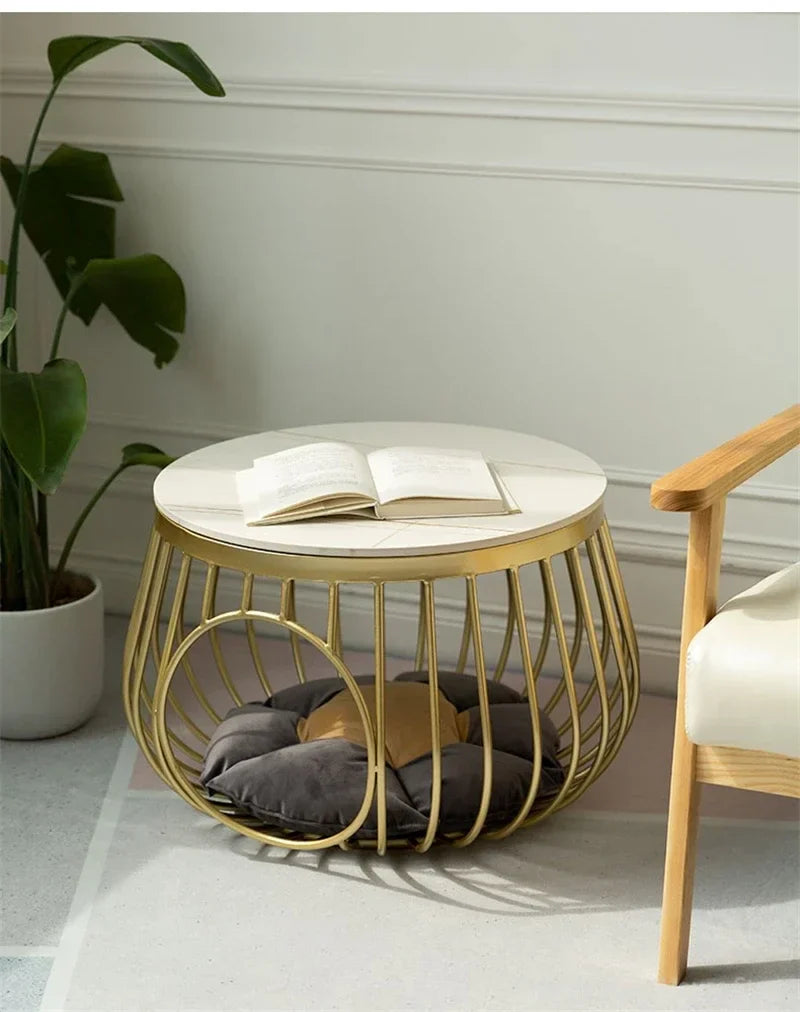 Creative Nordic Iron Tea Table Round Coffee Table for Living Room Cat House Bed