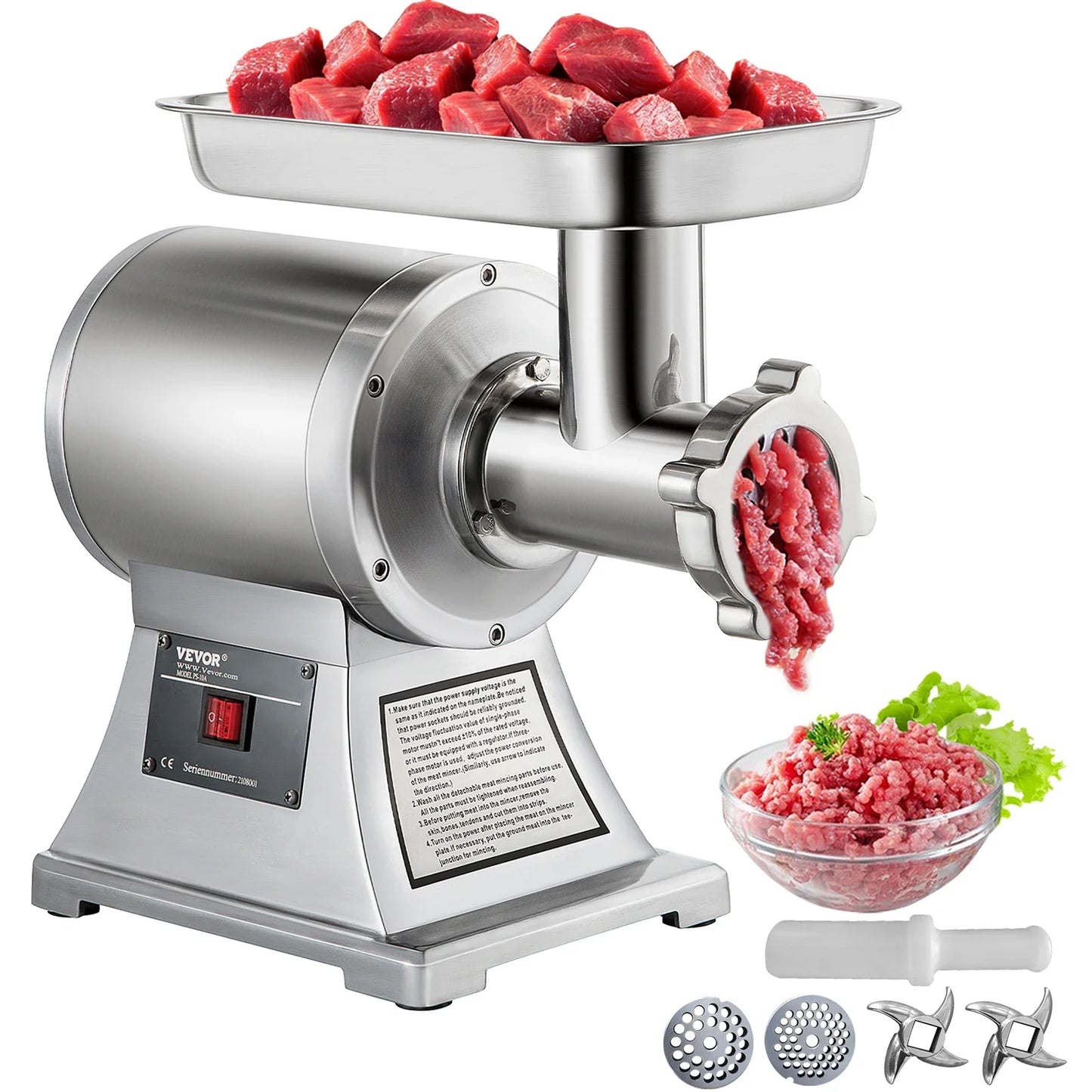 SucceBuy 250Kg/H Electric Meat Mincer Grinder Commercial Kitchen Chopper