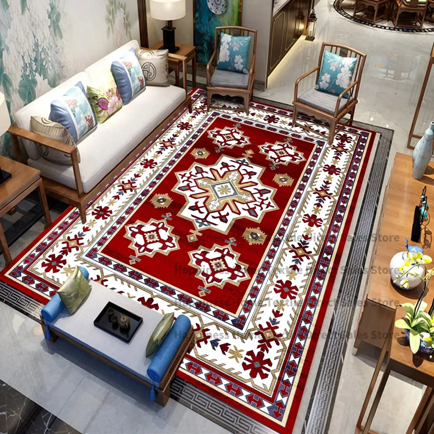 Persian Luxury Rugs for Retro Red Decor Carpets for Living Room