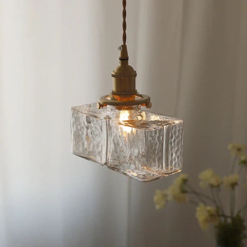 Japanese Retro Glass Pendant Light Yellow Copper Bedroom Chandelier Lightingt