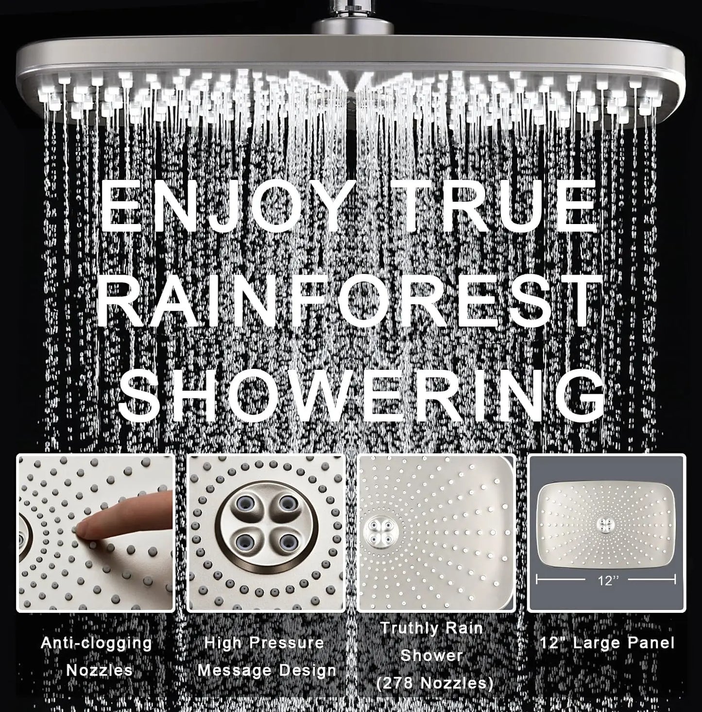High Pressure Rain Shower Head with Handheld Spray Combo, Magnetic Docking and Power Jets