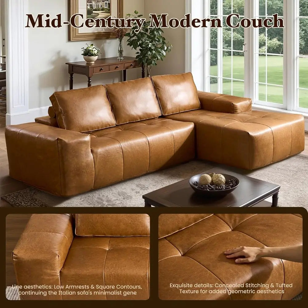 Elegant Living Room Set with Deep Seated, Comfortable Sofas in Brown Leather, No Assembly Needed