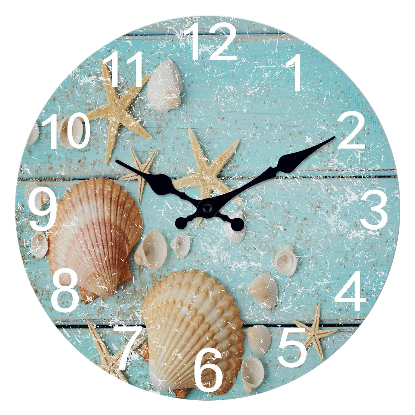 Beach Sea Starfish Shells Blue Wall Clocks Non Ticking