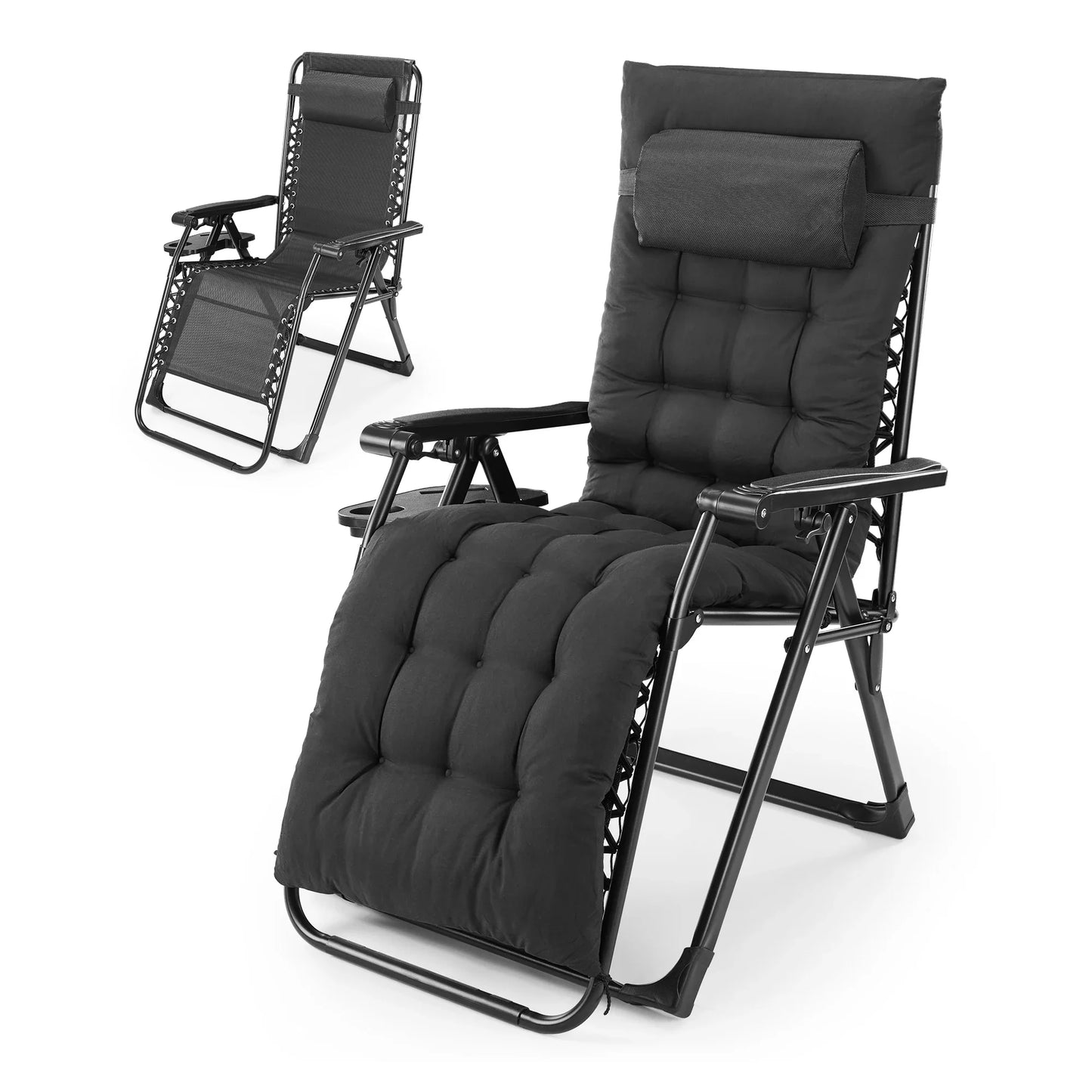 JHK Zero Gravity Recliner Camping Patio Lounge Chair  with Cup Holder  Removable Cushion For Outdoor Garden