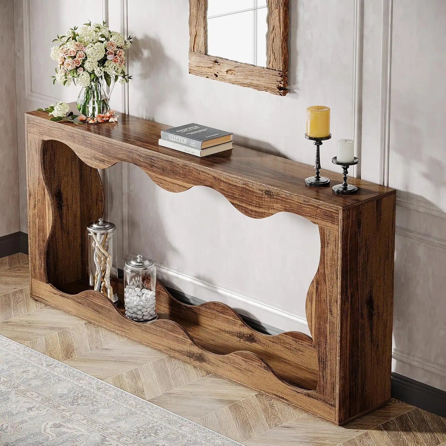63 Inches Farmhouse Console Table with Storage, Couch Table Behind Sofa