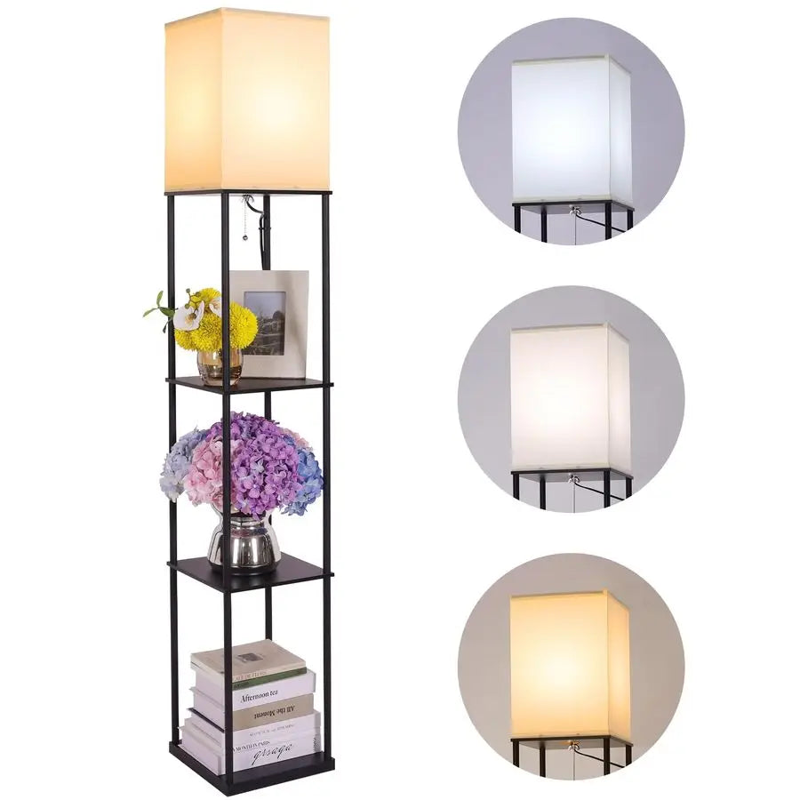 Gupuzm Floor Lamp with Shelves, Modern Square Standing Lamp with 3 Color Temperature Bulb,