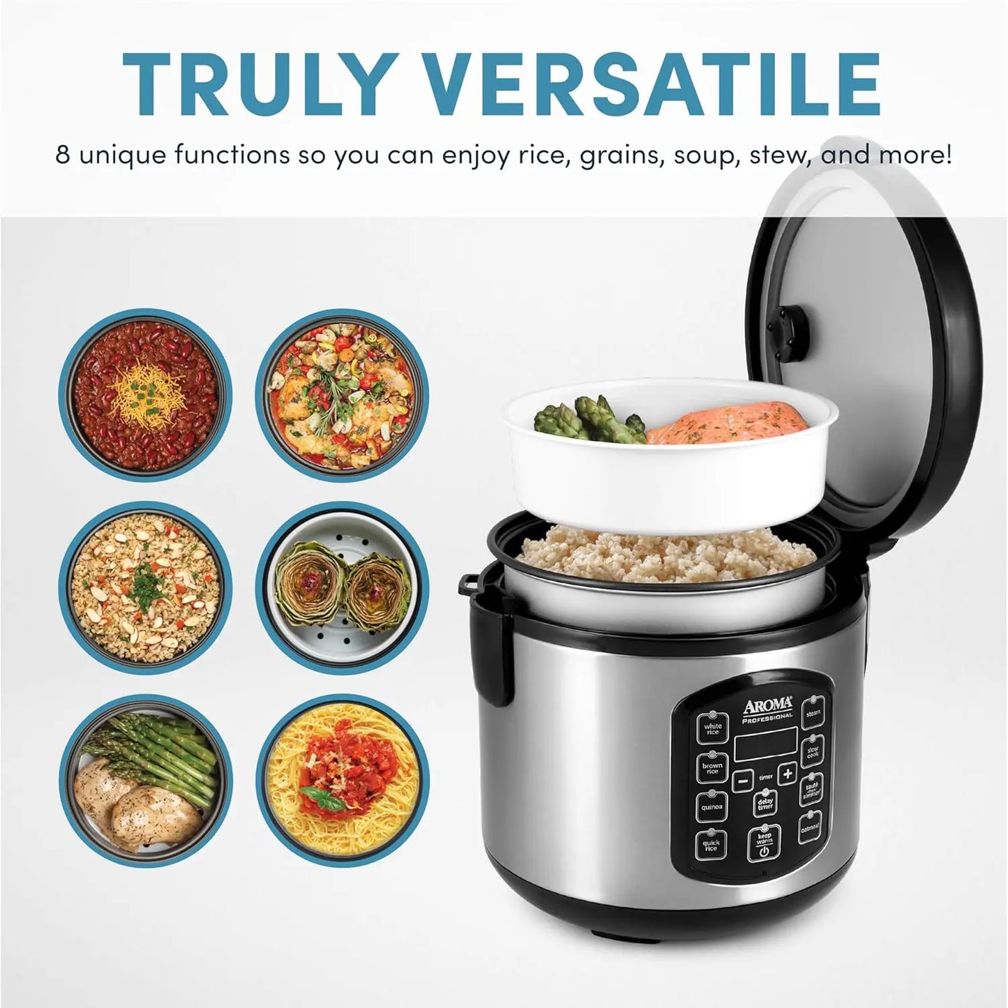 4-Cup Digital Rice Cooker & Multicooker with Steamer, Slow Cook 2 Qt Stainless Steel