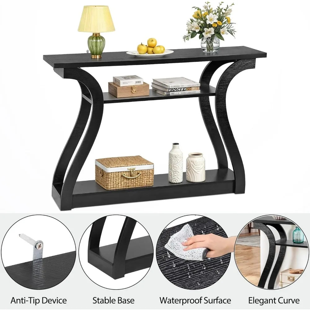 Console Table, Entryway Table with 3 Tier Storage Shelves,