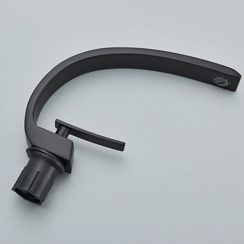 Luxury Brass Basin Faucet Deck Mounted Black Hot Cold Water Single Hole For Bathroom