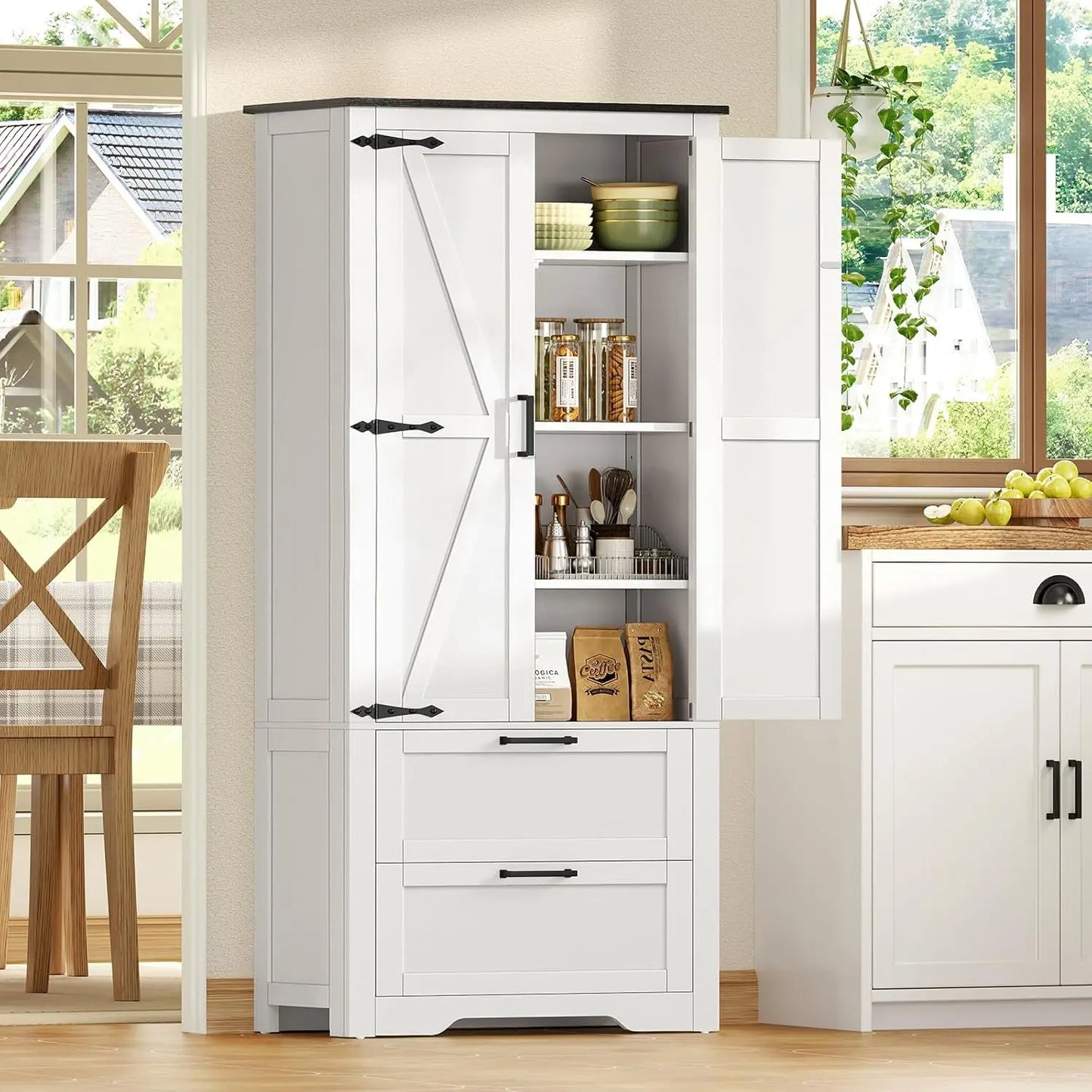 66.2" Farmhouse Storage Cabinet with 2 Doors & Drawers Kitchen Bathroom Living Room