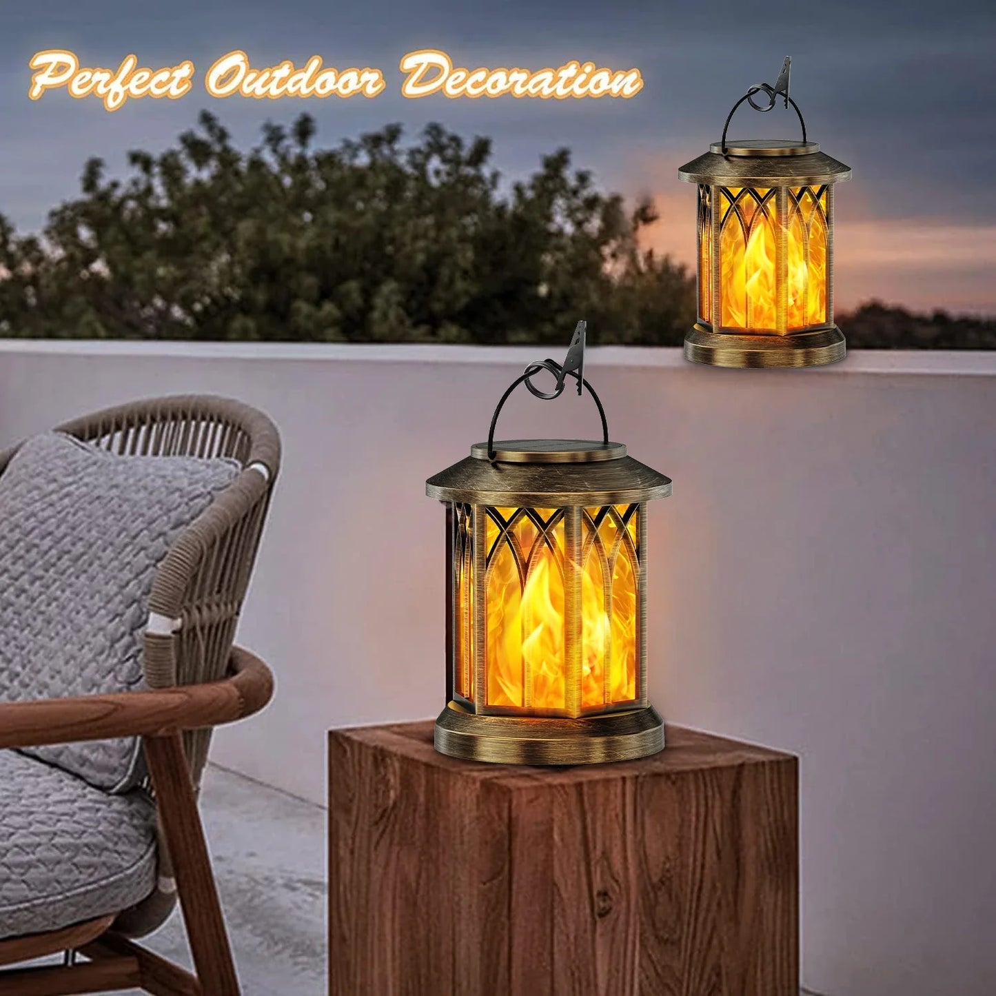 2 Pack Solar Hanging Lights Outdoor for Garden, Bronze/Black