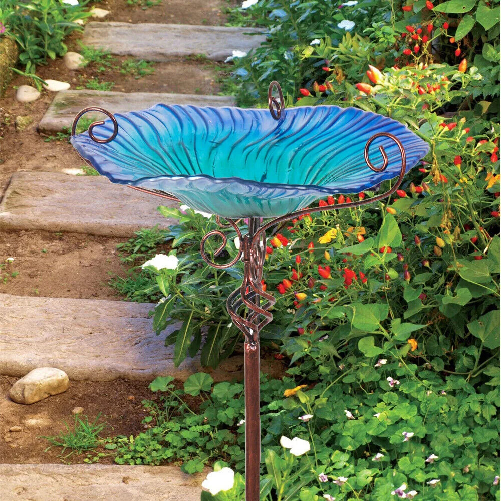 Large Outdoor Glass Bird Bath Garden Feeding Bowl