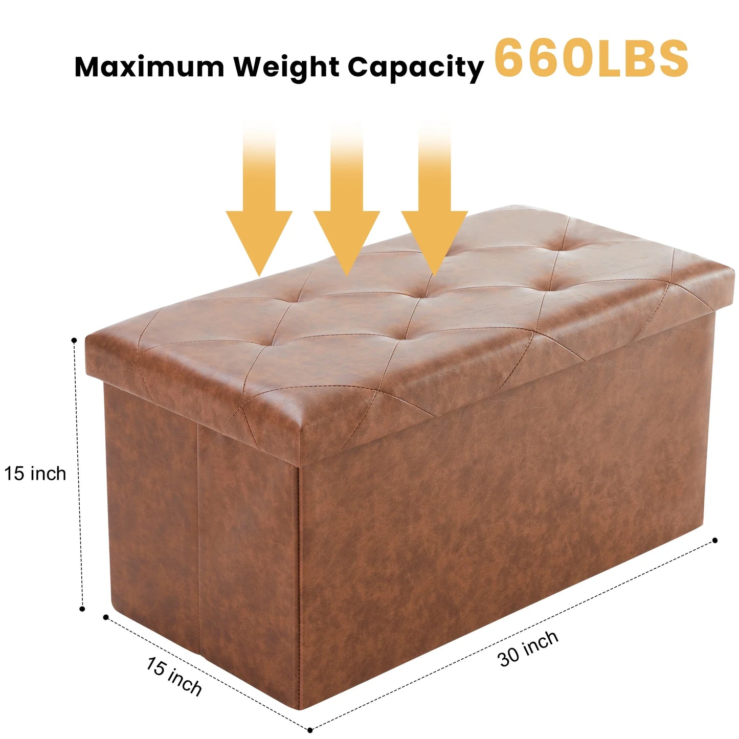 JHK 43 Inches Leather Folding Ottoman Storage Footstool For Living Room