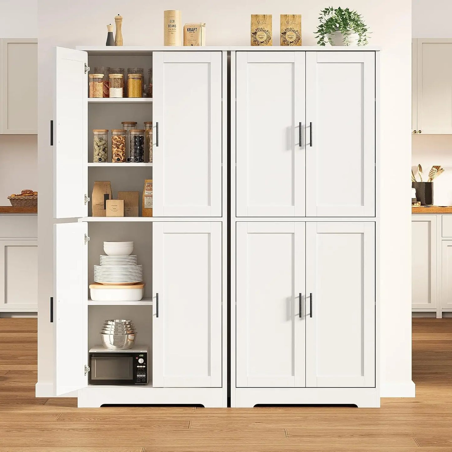 70 Inch Tall Kitchen Pantry Cabinet, Freestanding Storage Cabinet with 4 Doors and Adjustable Shelves,
