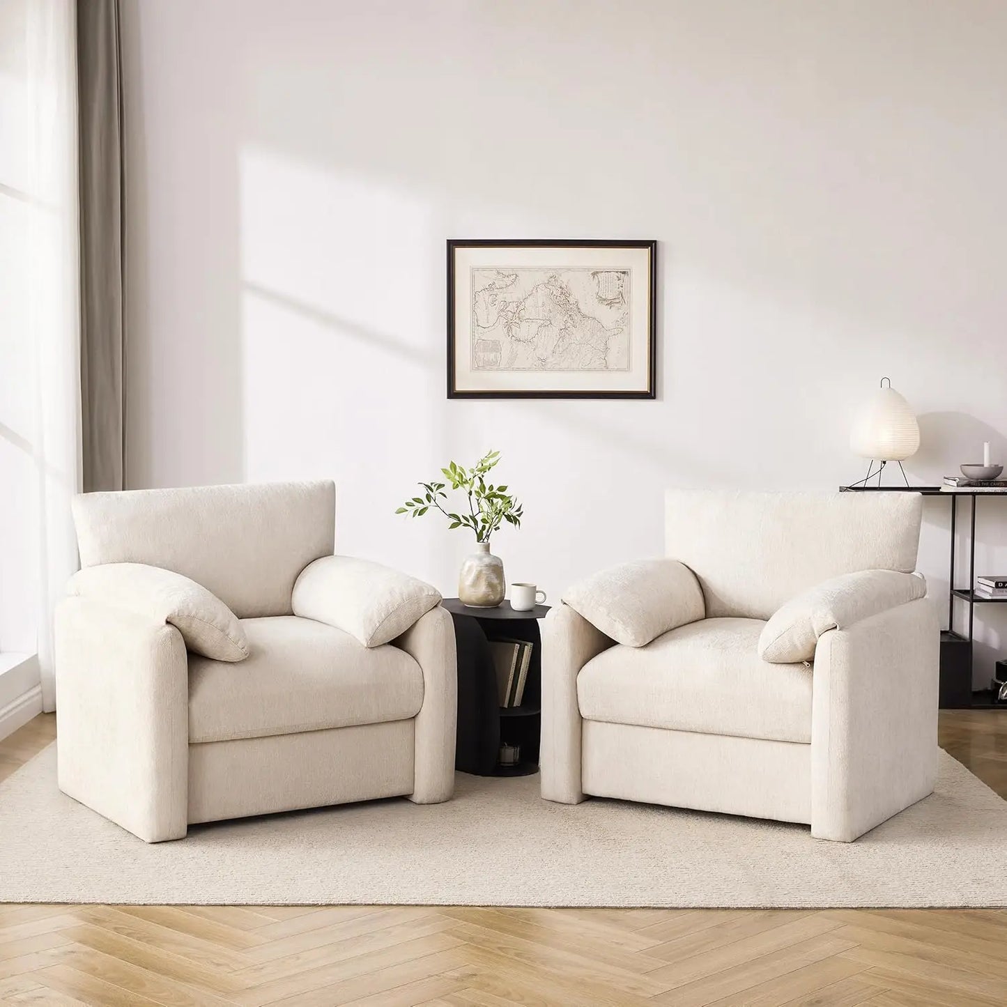 38.6in Chenille Oversized Armchair Mid-Century Upholstered Living Room Bedroom Beige