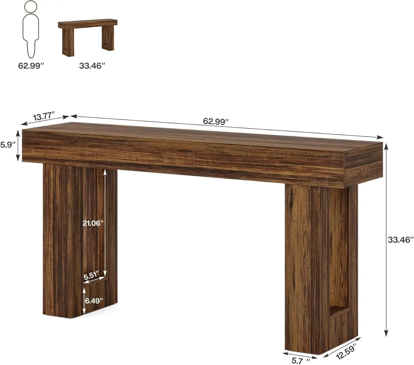 Customizable-63-Inch Long Console Table, Wooden Rectangular Sofa Table
