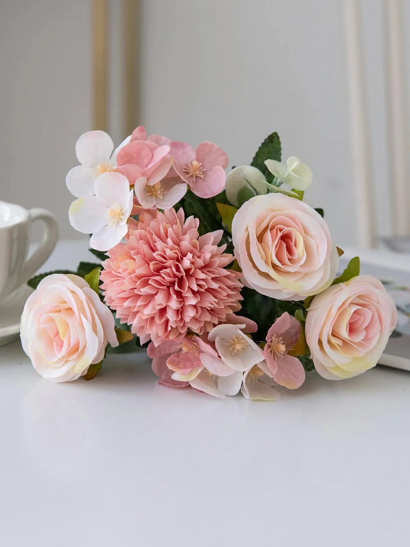1 Bouquet Artificial Roses w/ Silk Balls Home Decor & Holiday