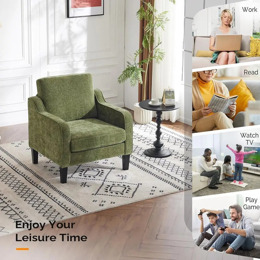 Olive Green Mid-Century Modern Upholstered Accent Chair for Living Room, Bedroom