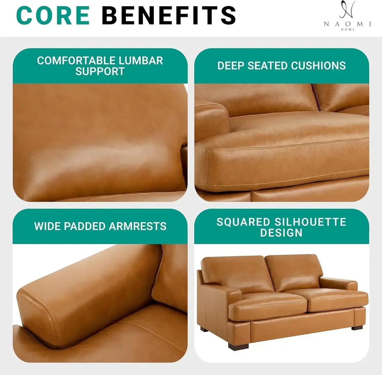 Genuine Leather Sofa - Set of 3 Luxurious Comfort, Goose Feather Cushion Filling, Square Arm Design, Sturdy Block