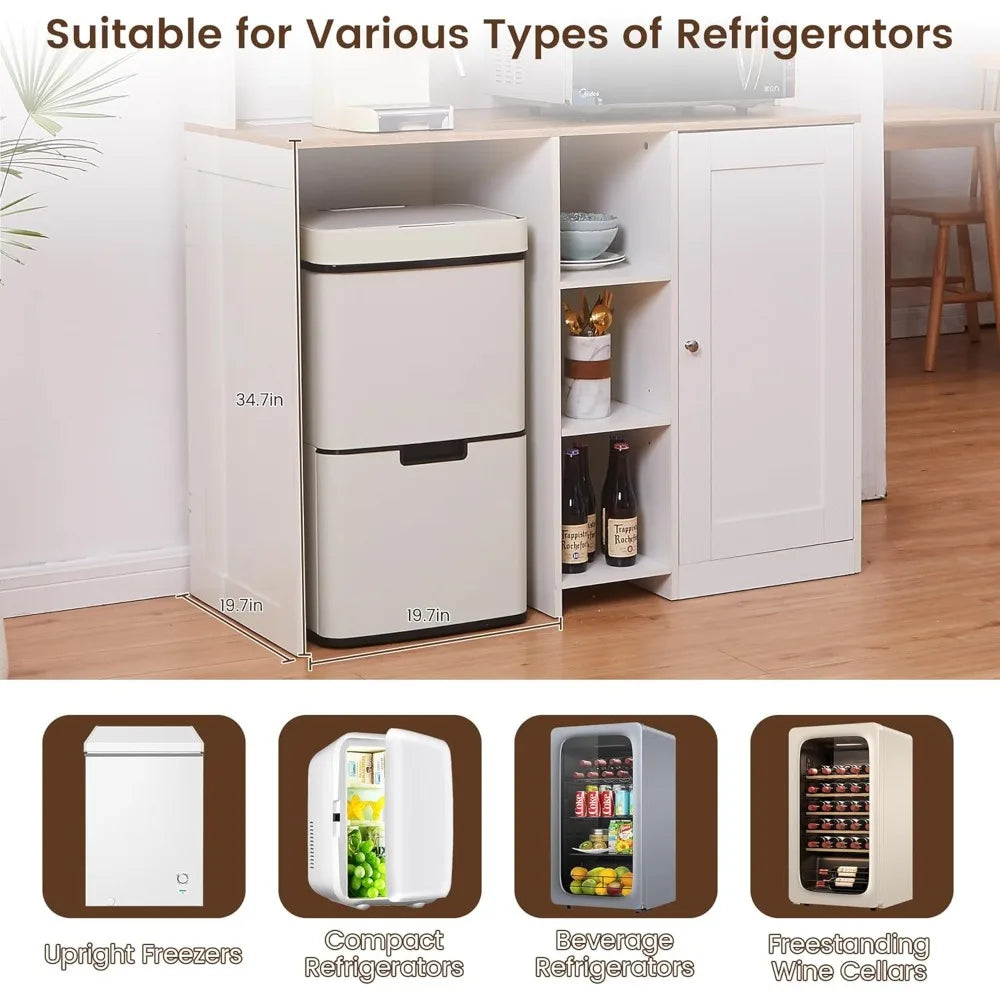Mini Fridge Cabinet with Storage, Coffee Bar & Power Outlet - Kitchen Beverage Station