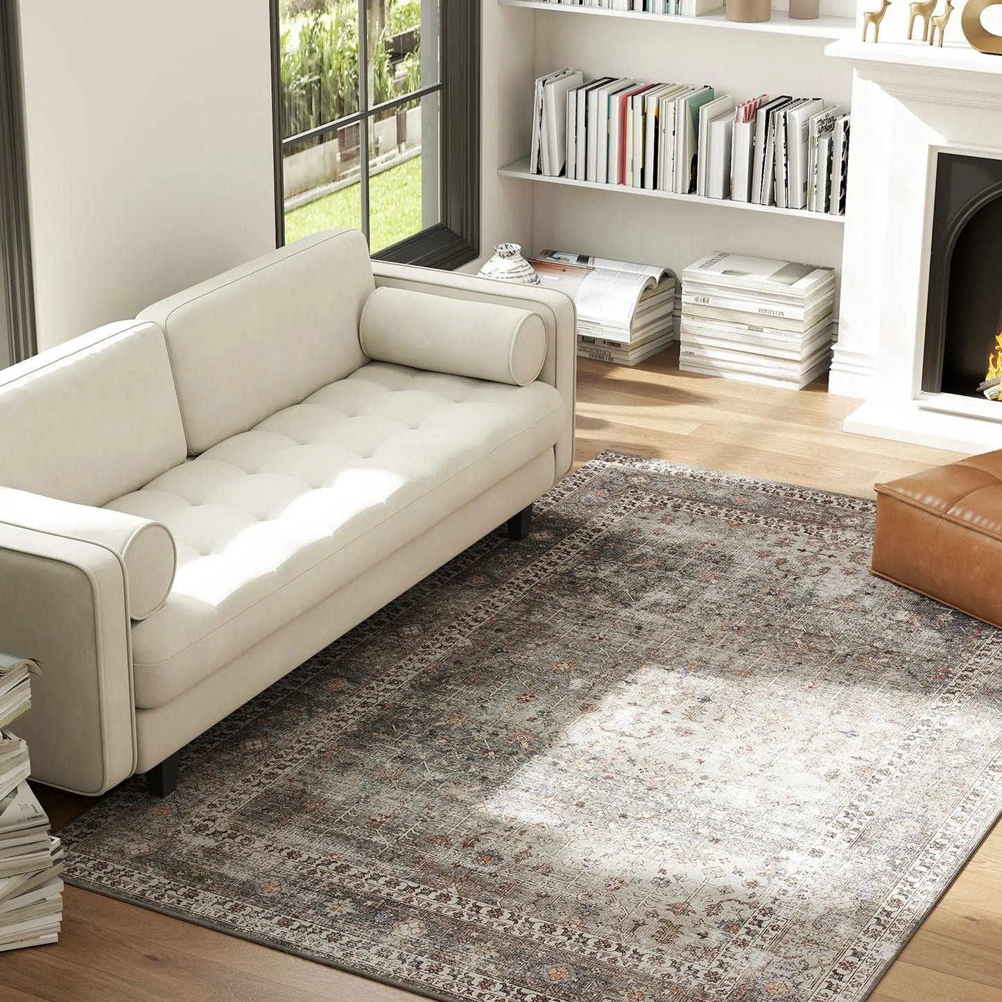 HOMCOM Machine Washable Area Rug 5x7,  Dark Mixed-Brown