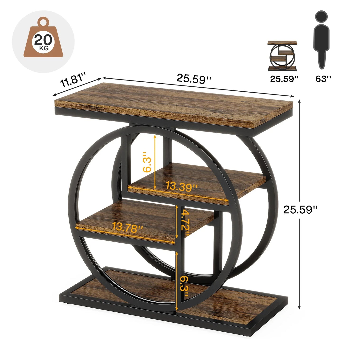 Tribesigns End Table, Narrow End Table with 3 Storage Shelves,