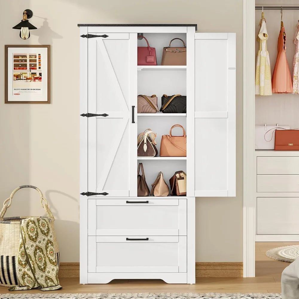 66.2" Farmhouse Storage Cabinet with 2 Doors & Drawers Kitchen Bathroom Living Room