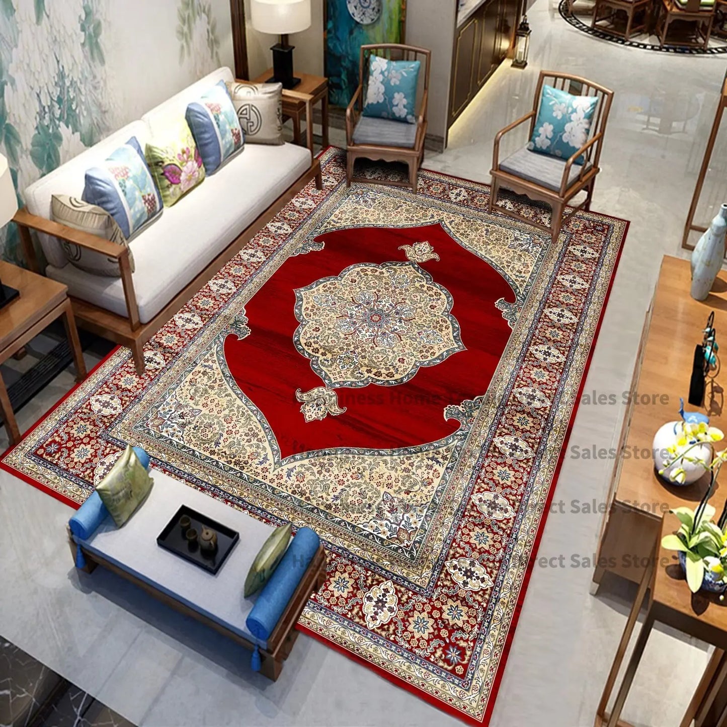 Persian Luxury Rugs for Retro Red Decor Carpets for Living Room