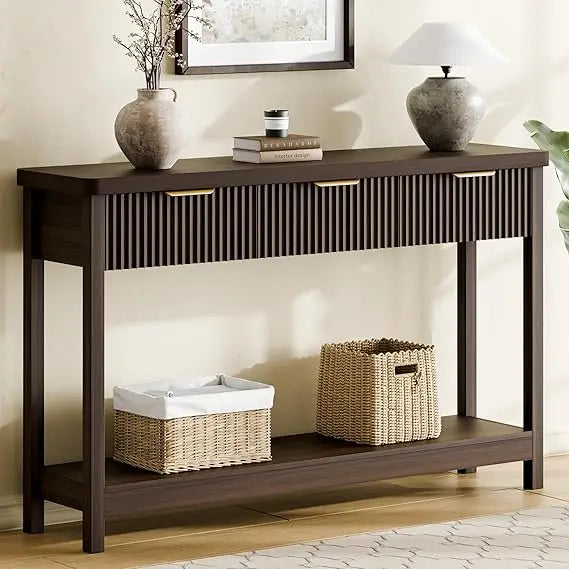51 Fluted Console Table for Entryway,  with 3 Wooden Drawers,  Behind Sofa Table for Living Room,