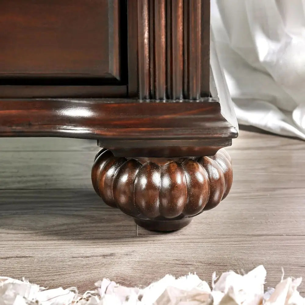 6-Piece Solid Wood Traditional Bedroom Set with Chest, Mirrored Dresser, 2 Nightstands,