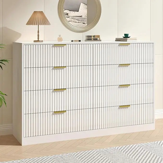 Fluted Dresser for Bedroom with 8 Drawer, 55”  Double Drawer Dresser