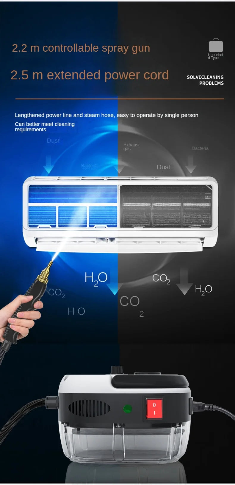2500W Portable Steam Cleaner High Temperature  Pressure Jet  Machine