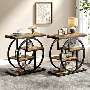 End Table Set of 2, 4-Tier Narrow Side Table with Storage Shelves,