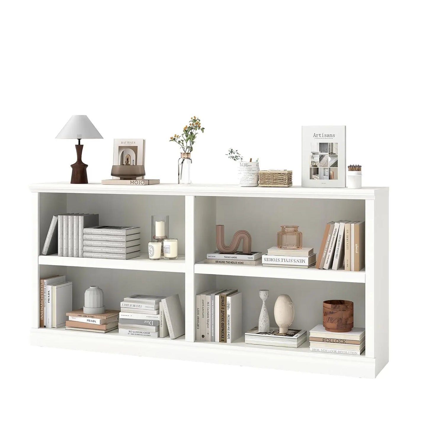 Double Wide Open Shelf Bookcase - 2 Tiers 4 Storage Cube Adjustable Space Book Case