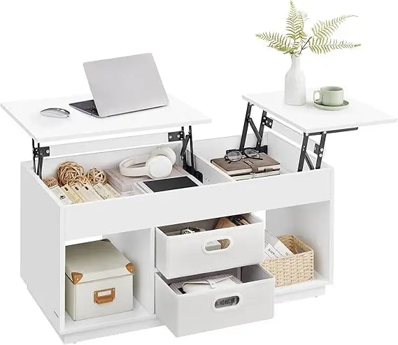 Lift Top Coffee Table with Drawers and Hidden Storage, Center Table